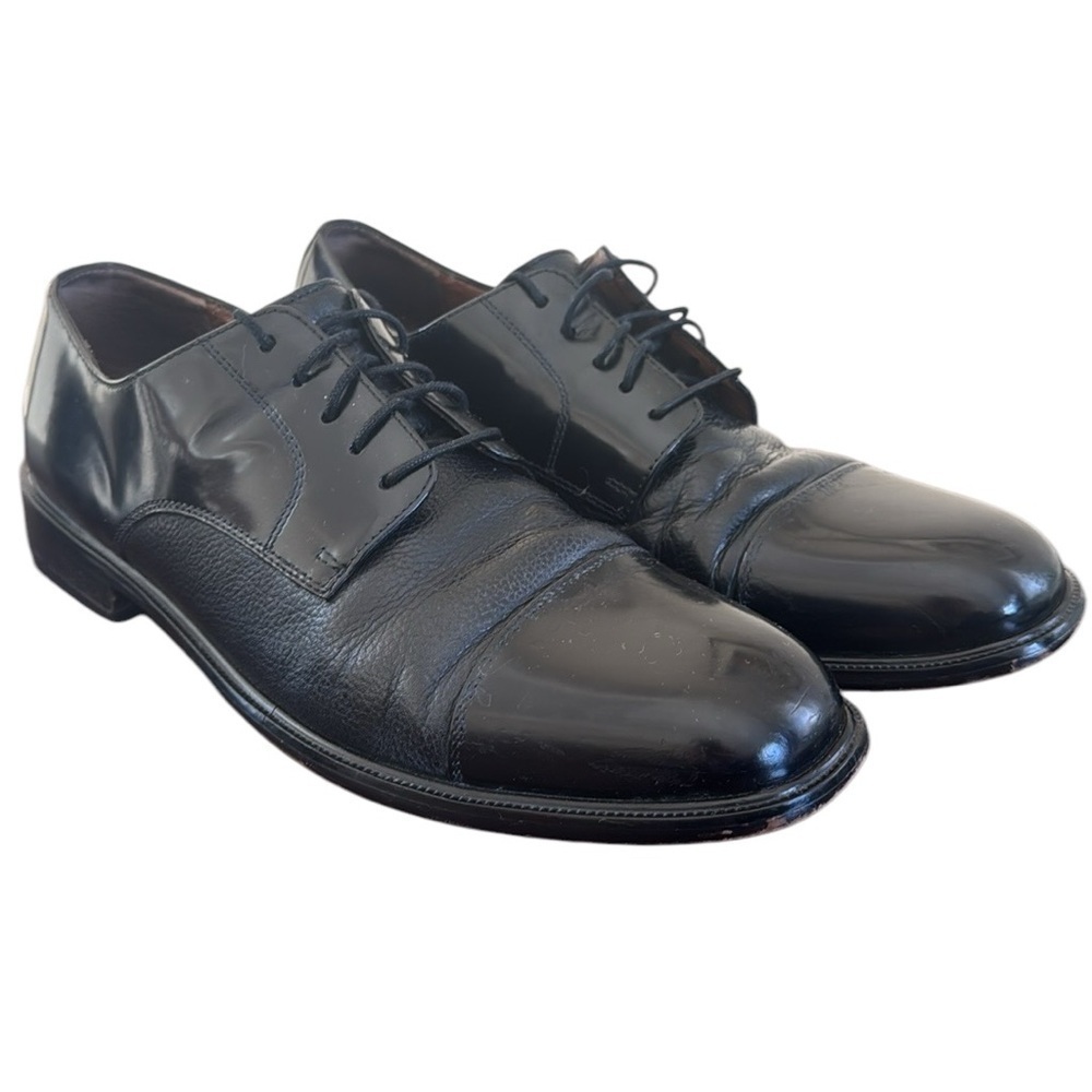 Bostonian 22461 black leather men’s dress shoes round cap toe 10 1/2 Oxford